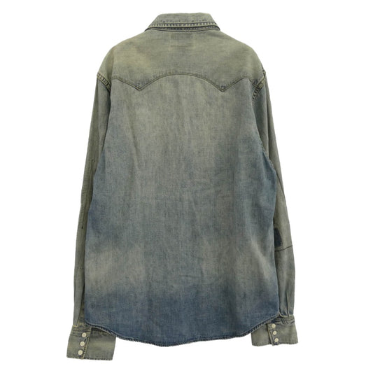 RRL ダブルアールエル Denim Western Shirt リペア ダメージ 加工 コンチョボタン 長袖 ウエスタン デニム シャツ バッファロータグ M インディゴブルー系 M【中古】