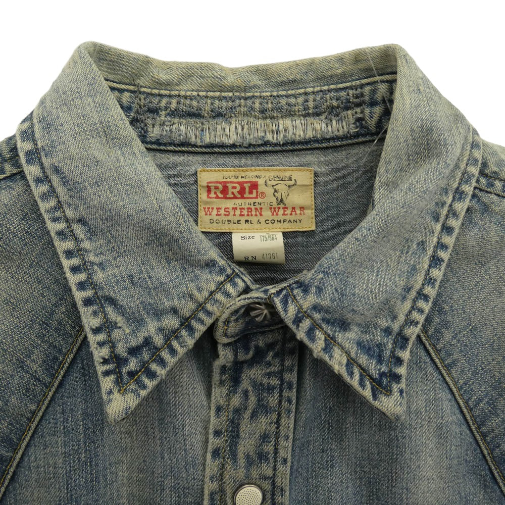 ダブルアールエル RRL デニムシャツ インディコ ダメージ加工 リペア