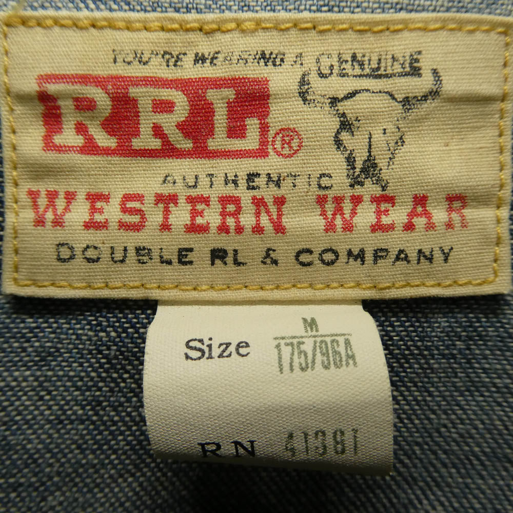 RRL ダブルアールエル Denim Western Shirt リペア ダメージ 加工 コンチョボタン 長袖 ウエスタン デニム シャツ バッファロータグ M インディゴブルー系 M【中古】