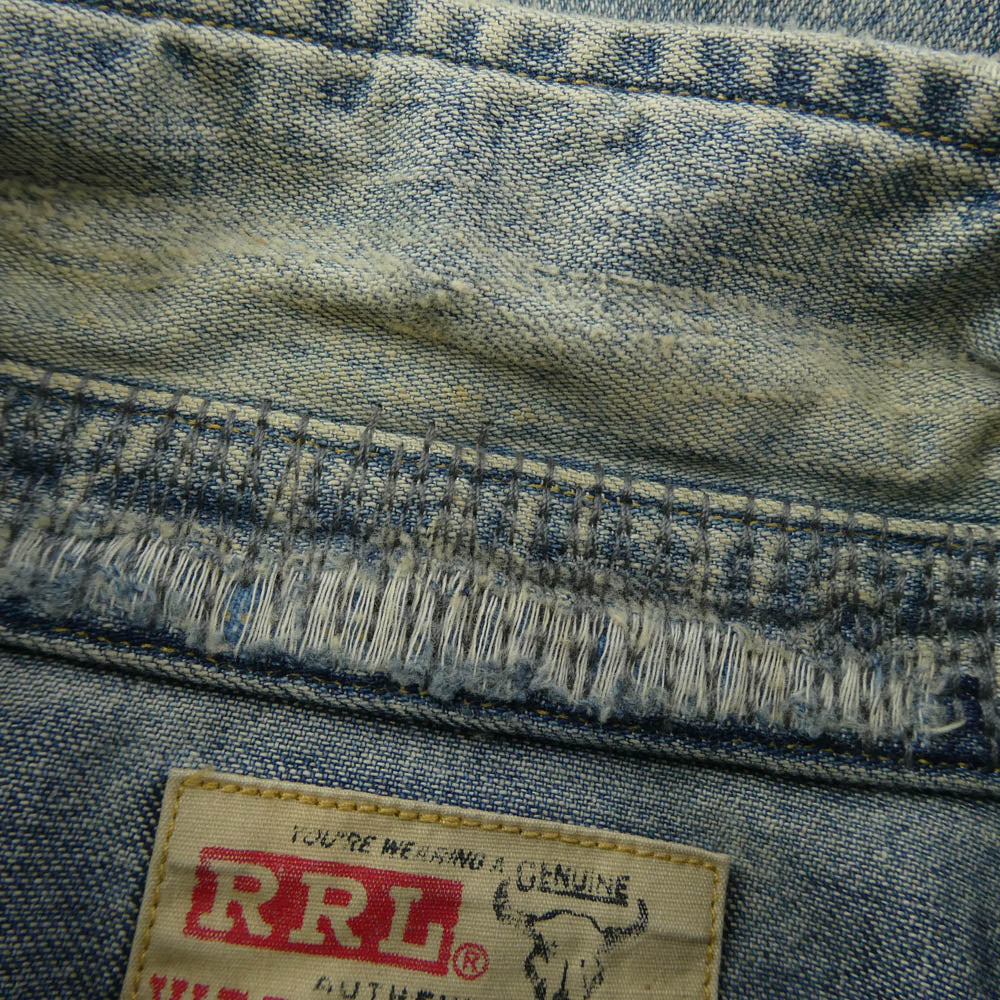 RRL ダブルアールエル Denim Western Shirt リペア ダメージ 加工 コンチョボタン 長袖 ウエスタン デニム シャツ バッファロータグ M インディゴブルー系 M【中古】