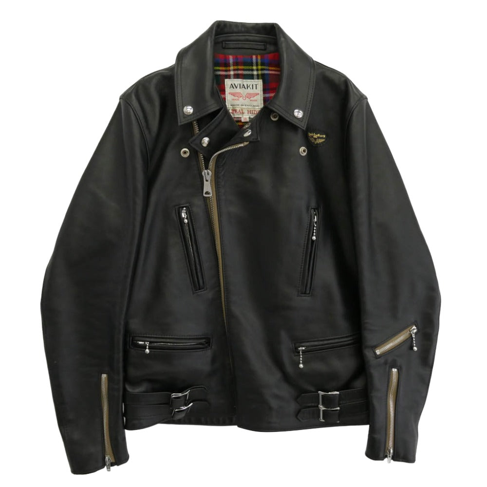 Lewis Leathers ルイスレザー Lightning REAL HIDE ライトニング タイトフィット 裏地タータンチェック レザー ライダース ジャケット ブラック系 38【中古】