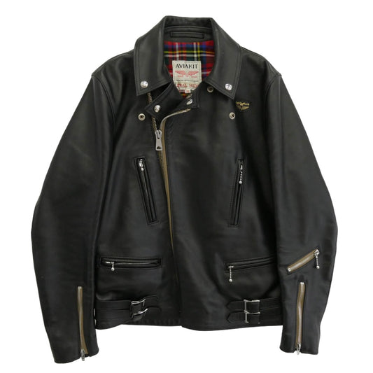 Lewis Leathers ルイスレザー Lightning REAL HIDE ライトニング タイトフィット 裏地タータンチェック レザー ライダース ジャケット ブラック系 38【中古】