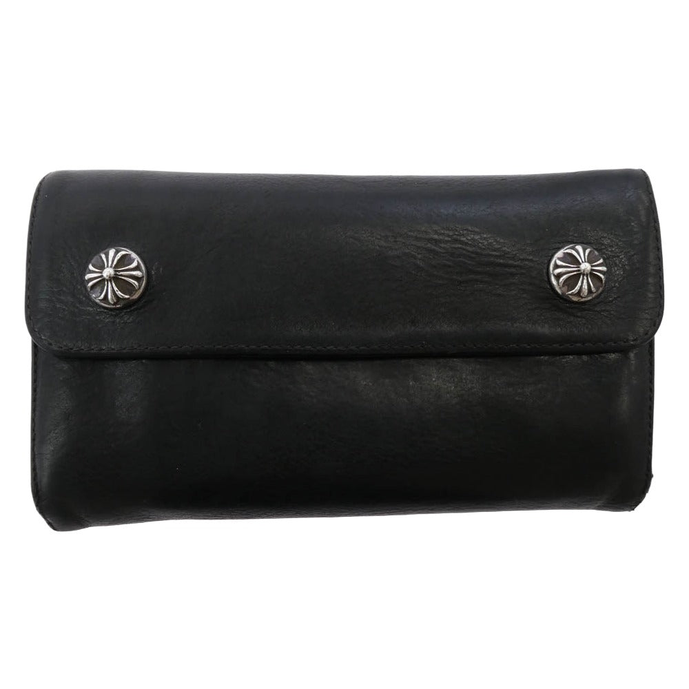 CHROME HEARTS クロムハーツ（原本無） WAVE WALLET ウェーブ ウォレット クロスボールボタン ダガージップ レザー 長財布 ブラック系【中古】