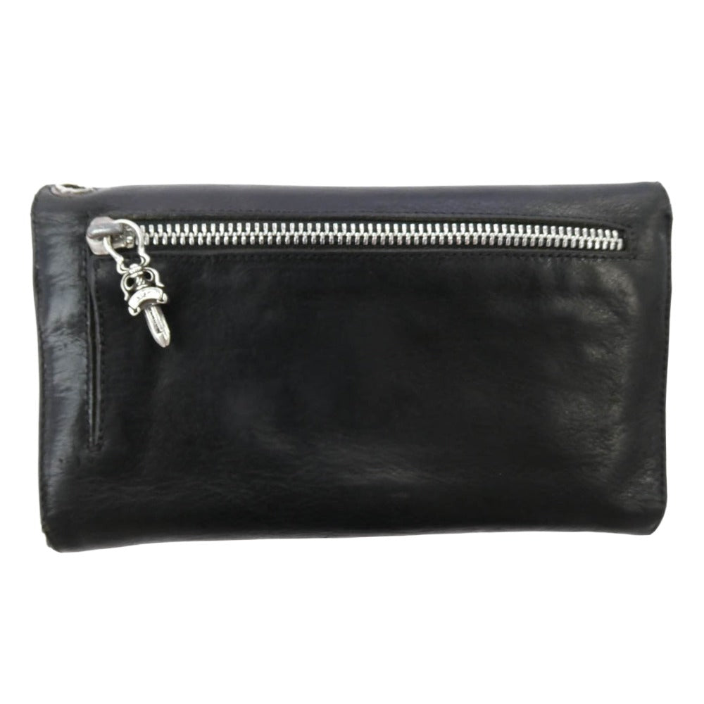 CHROME HEARTS クロムハーツ（原本無） WAVE WALLET ウェーブ ウォレット クロスボールボタン ダガージップ レザー 長財布 ブラック系【中古】