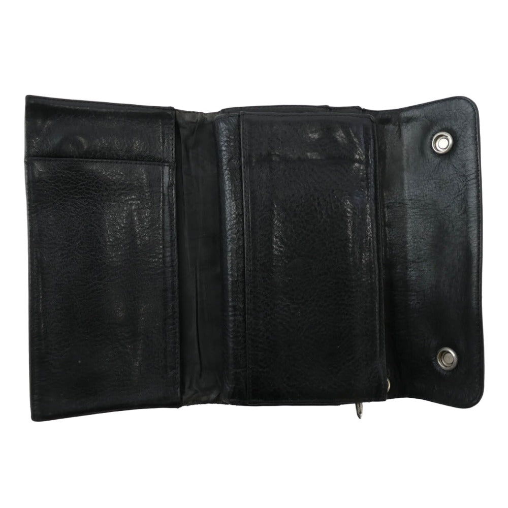 CHROME HEARTS クロムハーツ（原本無） WAVE WALLET ウェーブ ウォレット クロスボールボタン ダガージップ レザー 長財布 ブラック系【中古】