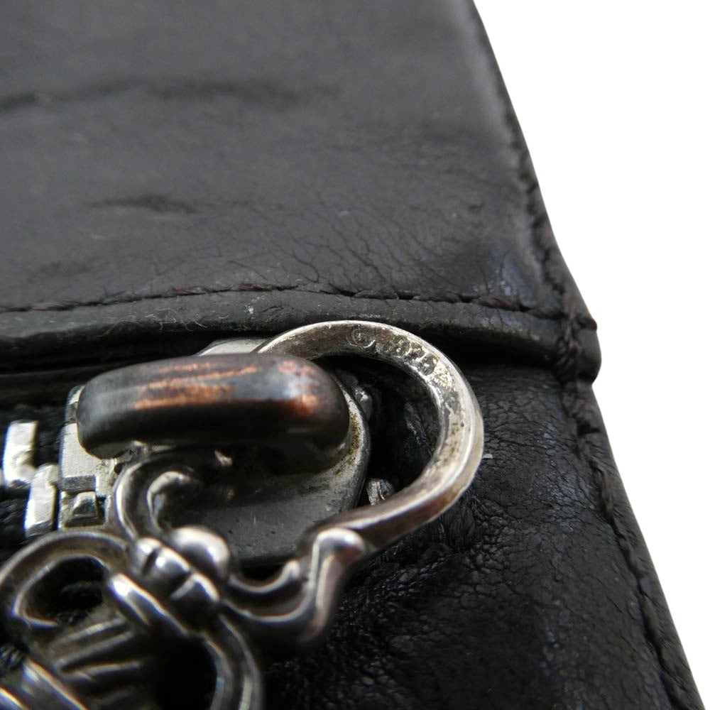 CHROME HEARTS クロムハーツ（原本無） WAVE WALLET ウェーブ ウォレット クロスボールボタン ダガージップ レザー 長財布 ブラック系【中古】