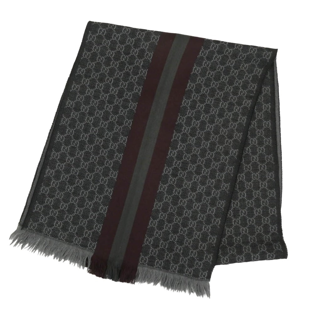 GUCCI グッチ GG ウール シルク ストール ダークグレー系【中古】