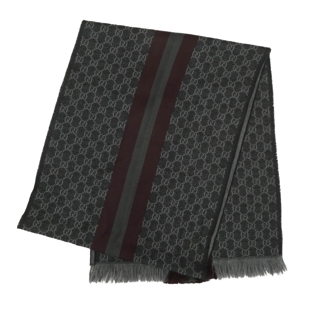GUCCI グッチ GG ウール シルク ストール ダークグレー系【中古】