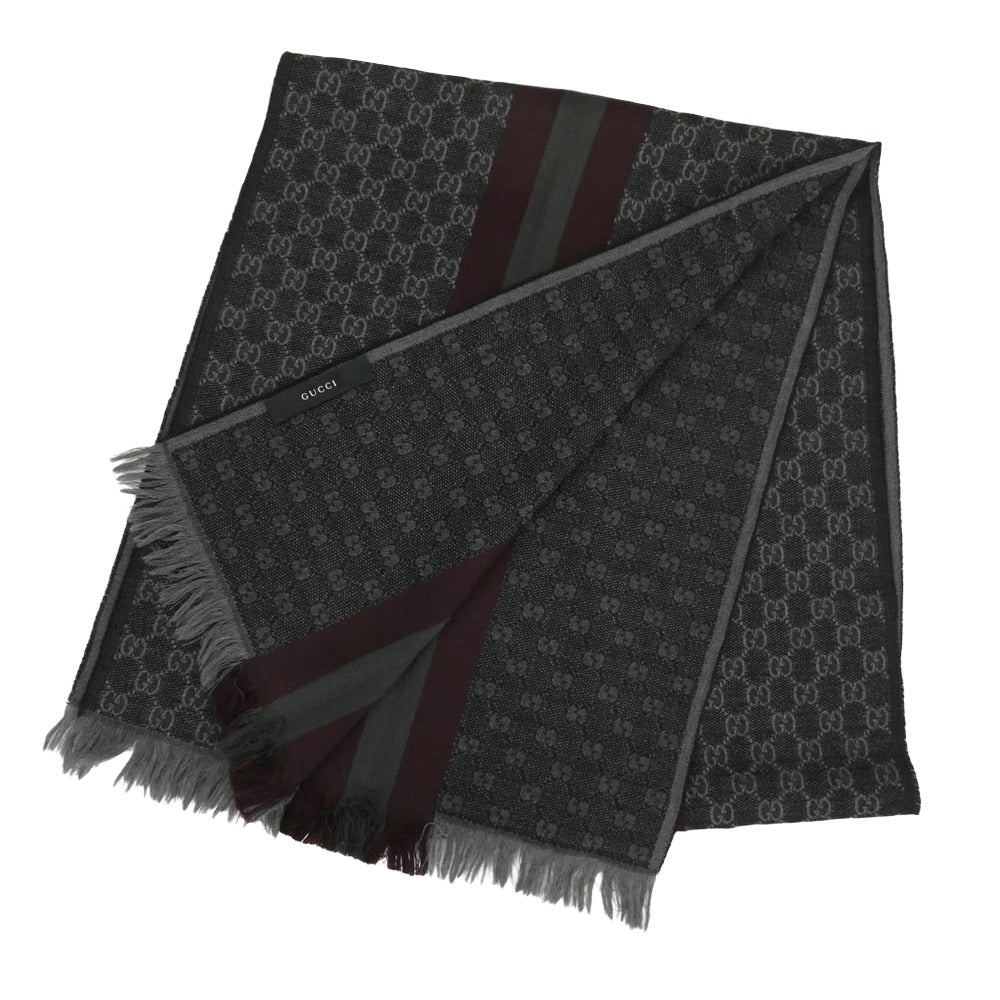 GUCCI グッチ GG ウール シルク ストール ダークグレー系【中古】