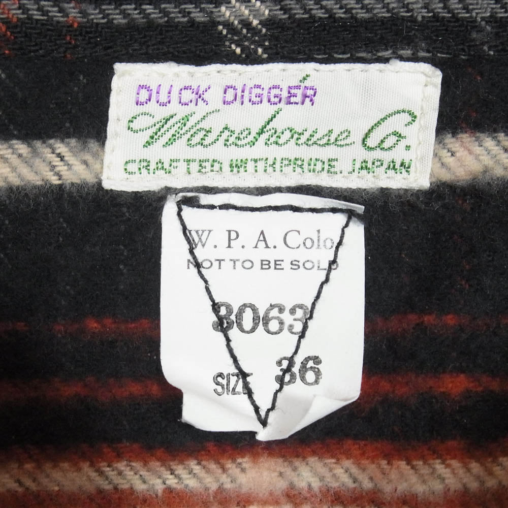 WAREHOUSE ウエアハウス Lot 3063 1930s WPA ONE POCKET PULLOVER FLANNEL SHIRTS RIGID ワンポケット プルオーバー フランネル シャツ レッド系 36【中古】