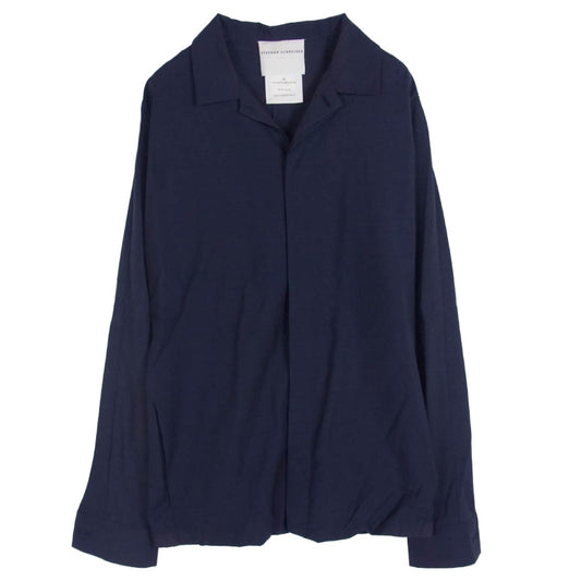 STEPHAN SCHNEIDER ステファンシュナイダー ウール 比翼 オープンカラー 開襟 長袖 シャツ ネイビー系 4【中古】