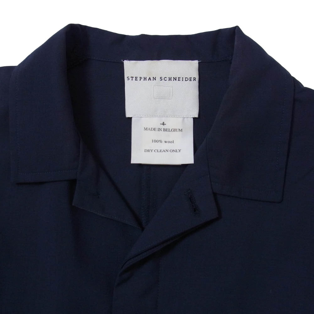 STEPHAN SCHNEIDER ステファンシュナイダー ウール 比翼 オープンカラー 開襟 長袖 シャツ ネイビー系 4【中古】