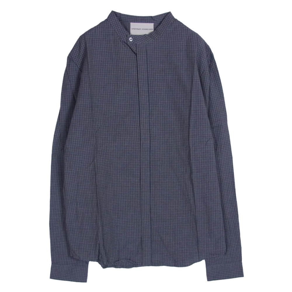 STEPHAN SCHNEIDER ステファンシュナイダー バンドカラー コットン チェック 長袖 シャツ ブルー系 4【中古】