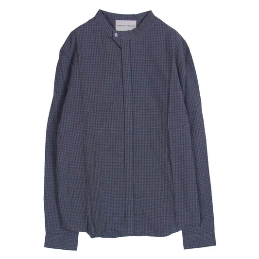 STEPHAN SCHNEIDER ステファンシュナイダー バンドカラー コットン チェック 長袖 シャツ ブルー系 4【中古】