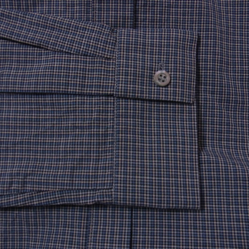 STEPHAN SCHNEIDER ステファンシュナイダー バンドカラー コットン チェック 長袖 シャツ ブルー系 4【中古】