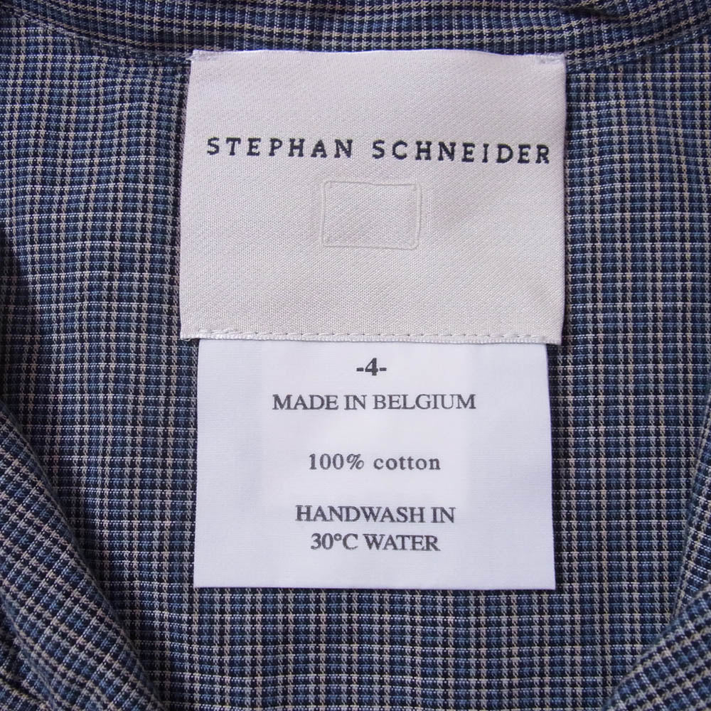 STEPHAN SCHNEIDER ステファンシュナイダー バンドカラー コットン チェック 長袖 シャツ ブルー系 4【中古】