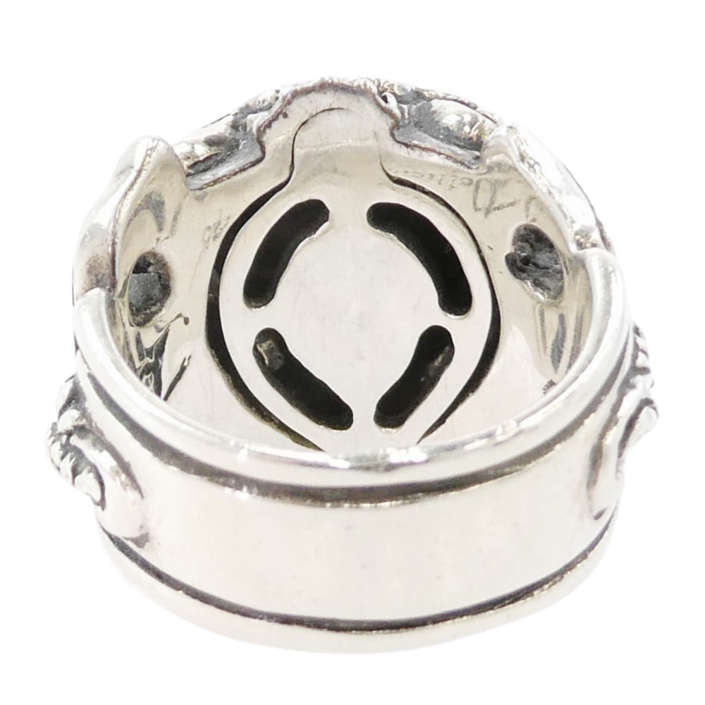 LEATHERS AND TREASURES レザーズアンドトレジャーズ BEYOND COOL販売証明書付属 スクロール ハート リング w/ストーンインレイ シルバー系 ブラック系 約15号【中古】