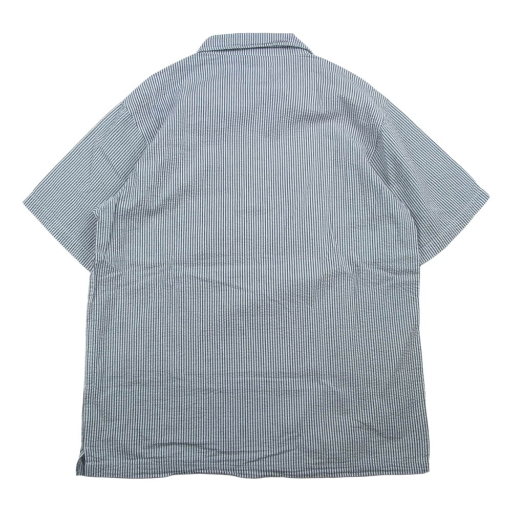 STUSSY ステューシー 18SS Half Zip Seersucker ハーフ ジップ シアサッカー 半袖 シャツ ブラック系 ホワイト系 S【中古】