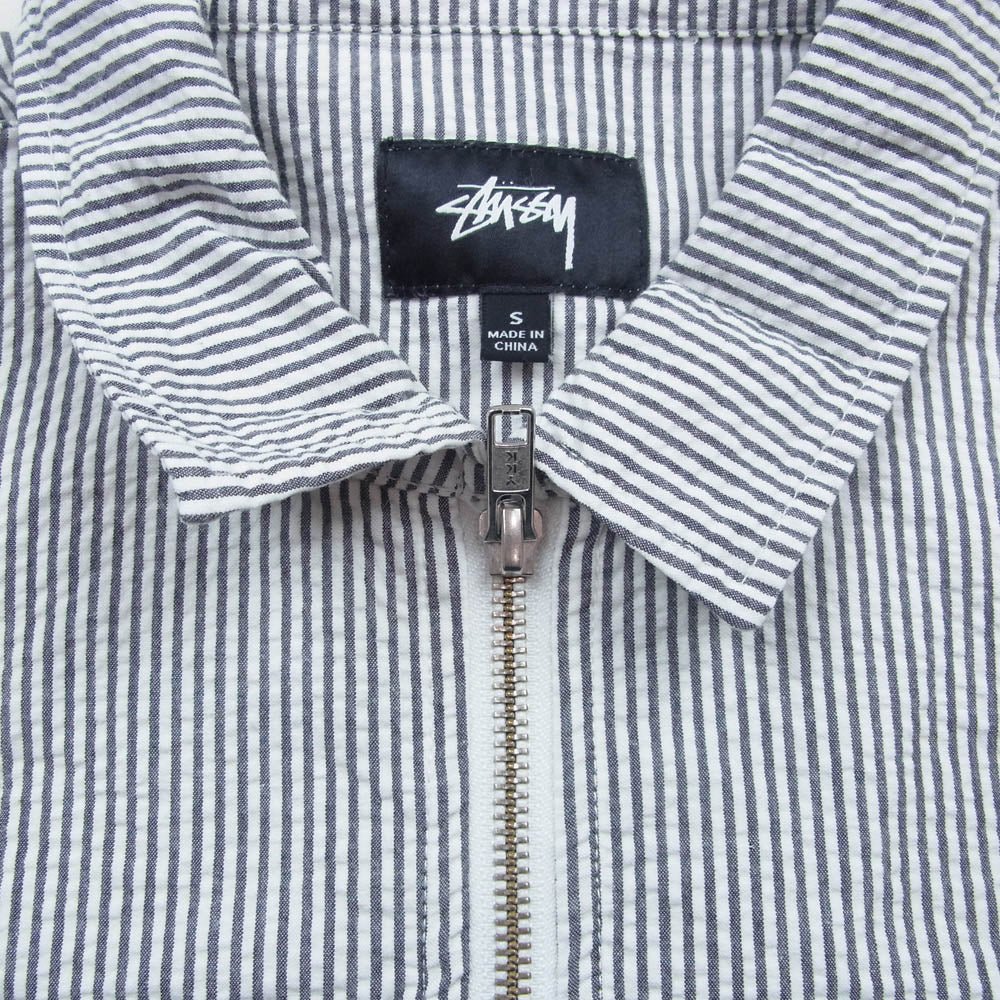STUSSY ステューシー 18SS Half Zip Seersucker ハーフ ジップ シアサッカー 半袖 シャツ ブラック系 ホワイト系 S【中古】