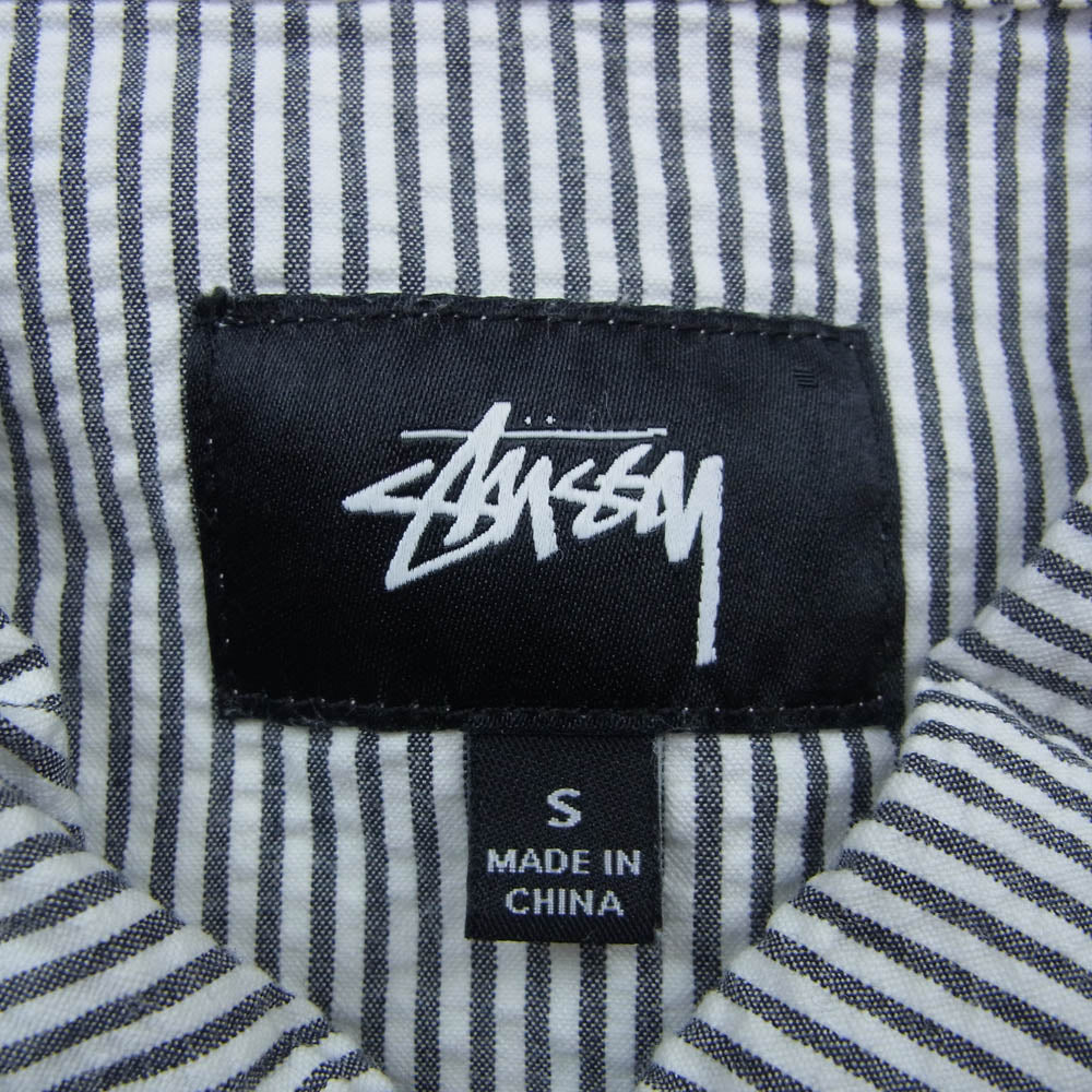 STUSSY ステューシー 18SS Half Zip Seersucker ハーフ ジップ シアサッカー 半袖 シャツ ブラック系 ホワイト系 S【中古】