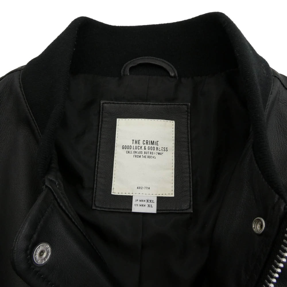 CRIMIE クライミー CR1-02B5-JK07 LAMB LEATHER BOMBER JACKET ラムレザー ボンバー ジャケット ブルゾン ブラック系 XXL【中古】