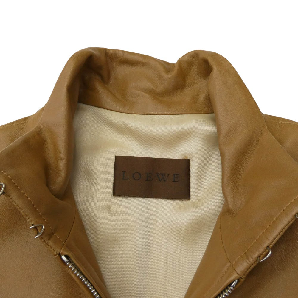 LOEWE ロエベ ラムナッパ シングル ライダース レザー ジャケット ブラウン系 40【中古】