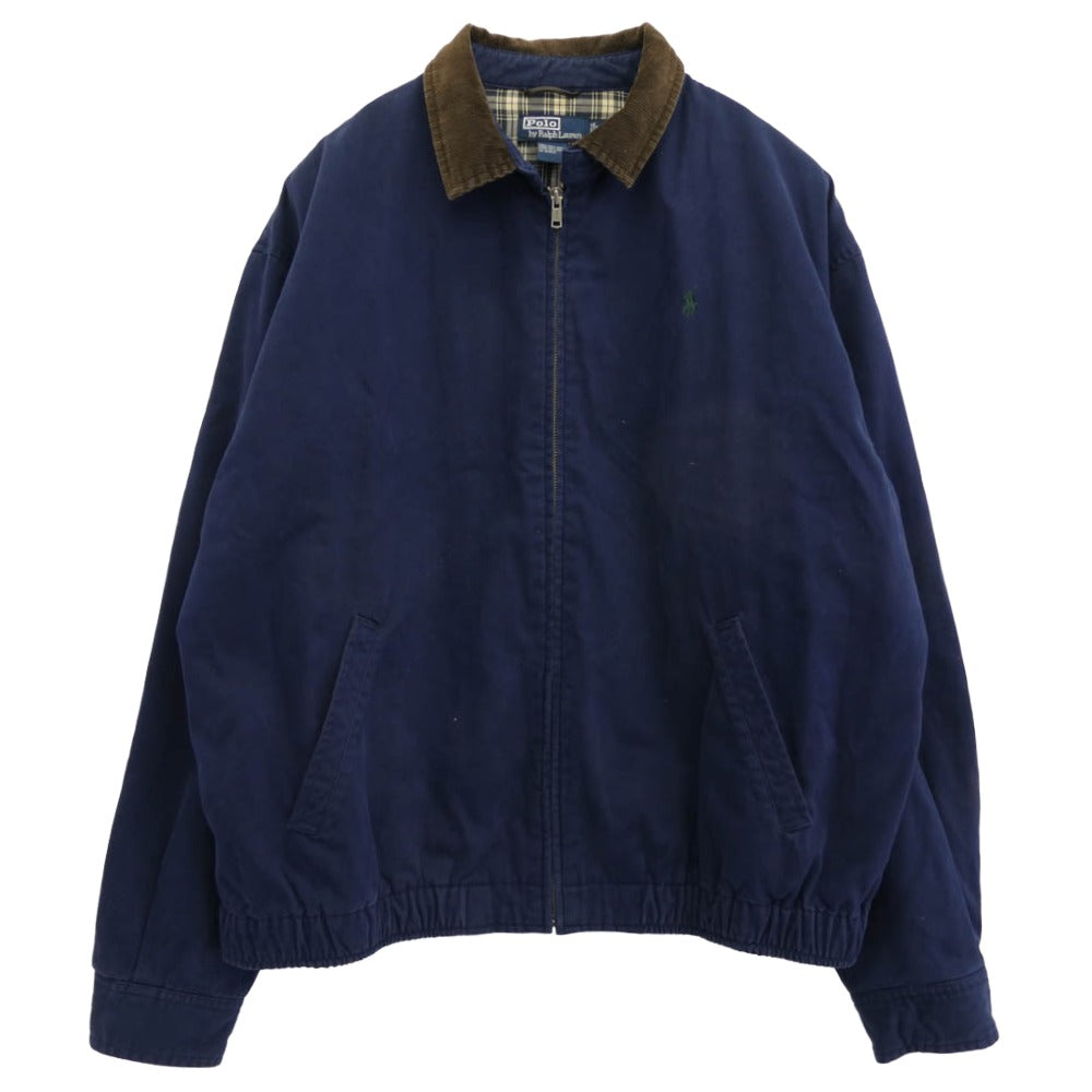 POLO RALPH LAUREN ポロ・ラルフローレン 90s コーデュロイ切替 スウィングトップ ジップアップ ジャケット ネイビー系 XL【中古】