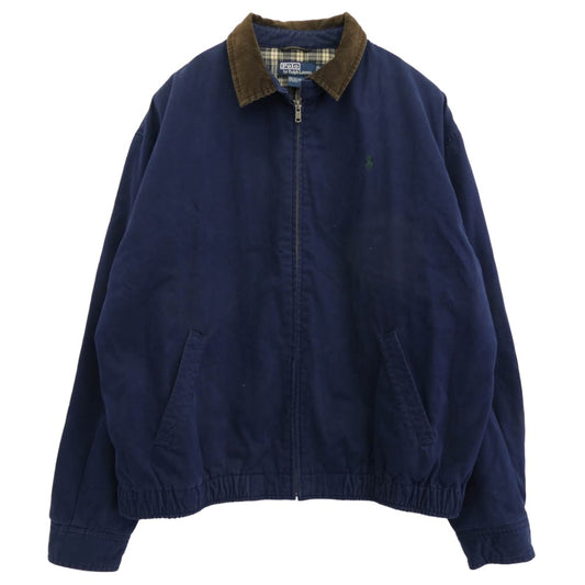 POLO RALPH LAUREN ポロ・ラルフローレン 90s コーデュロイ切替 スウィングトップ ジップアップ ジャケット ネイビー系 XL【中古】