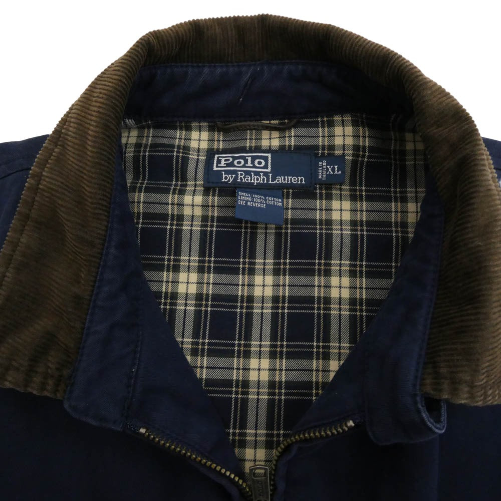POLO RALPH LAUREN ポロ・ラルフローレン 90s コーデュロイ切替 スウィングトップ ジップアップ ジャケット ネイビー系 XL【中古】