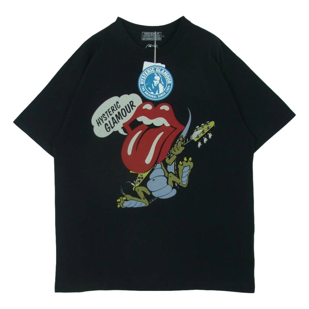 HYSTERIC GLAMOUR ヒステリックグラマー 25AW 02253CT10 THE ROLLING STONES TOUNGE DINOSAUR リップ＆タン ディノサウルス 半袖 Tシャツ ブラック系 L【新古品】【未使用】【中古】