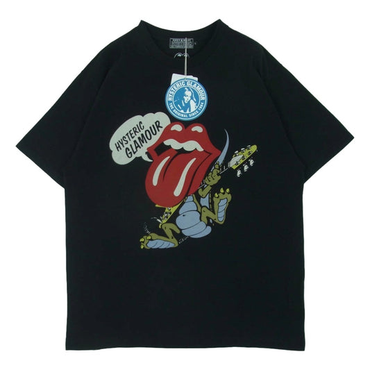 HYSTERIC GLAMOUR ヒステリックグラマー 25AW 02253CT10 THE ROLLING STONES TOUNGE DINOSAUR リップ＆タン ディノサウルス 半袖 Tシャツ ブラック系 L【新古品】【未使用】【中古】