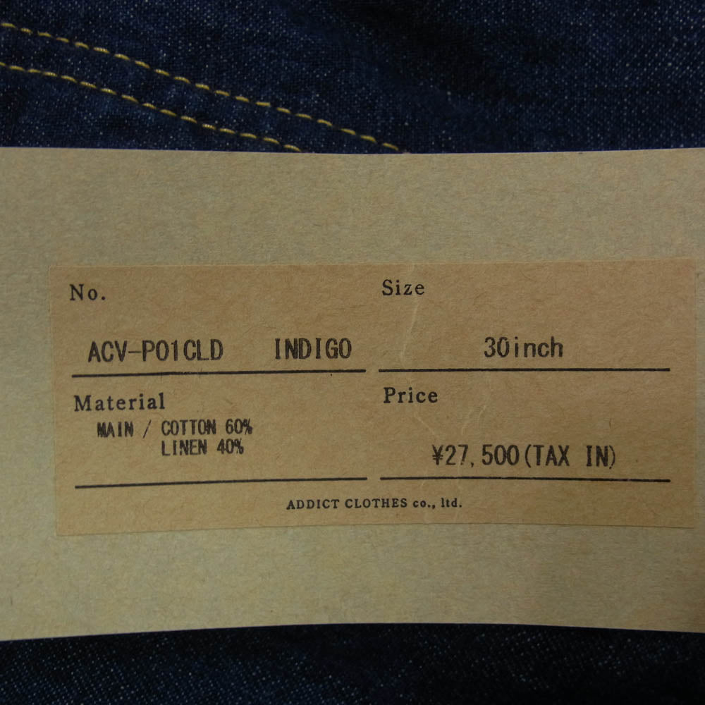 ADDICT CLOTHES アディクトクローズ ACV-P01LCD ACVM エーシーブイエム TAPERED DENIM テーパード デニム パンツ インディゴブルー系 30【中古】
