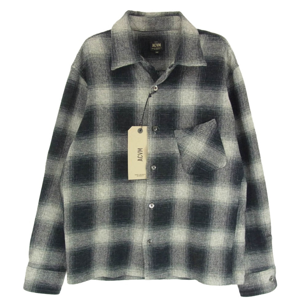 ADDICT CLOTHES アディクトクローズ ACV-SH02COM ACVM エーシーブイエム COTTON OMBRE OPEN COLLAR SHIRT オンブレ チェック オープン カラー シャツ ブラック系 38【中古】