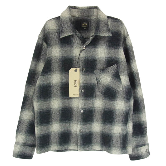 ADDICT CLOTHES アディクトクローズ ACV-SH02COM ACVM エーシーブイエム COTTON OMBRE OPEN COLLAR SHIRT オンブレ チェック オープン カラー シャツ ブラック系 38【中古】