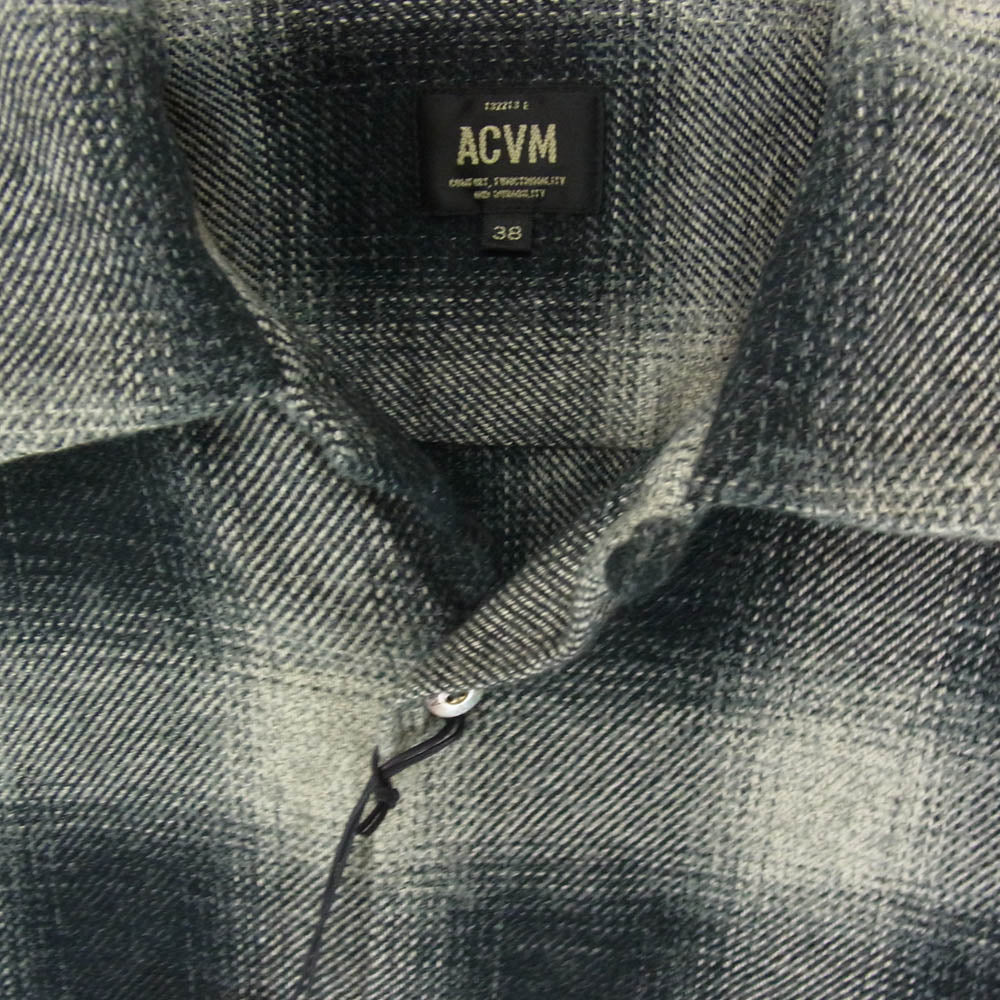 ADDICT CLOTHES アディクトクローズ ACV-SH02COM ACVM エーシーブイエム COTTON OMBRE OPEN COLLAR SHIRT オンブレ チェック オープン カラー シャツ ブラック系 38【中古】