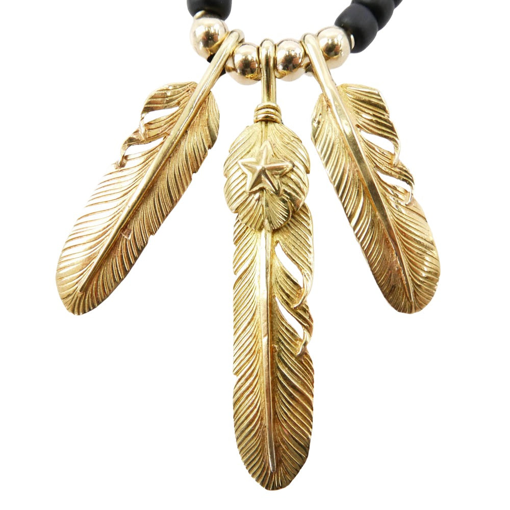 THE BINGO BROTHERS ビンゴブラザーズ K18 全金スターハートフェザー 全金小フェザー カスタム ビーズ ペンダント ネックレス ブラック系 ゴールド系【中古】