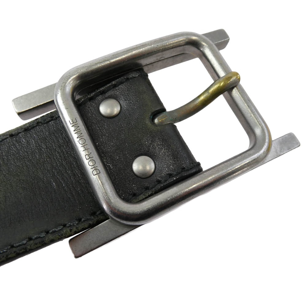 DIOR HOMME ディオールオム 05AW エディ期 グラムロック期 Hバックル レザー ベルト ブラック系 80【中古】