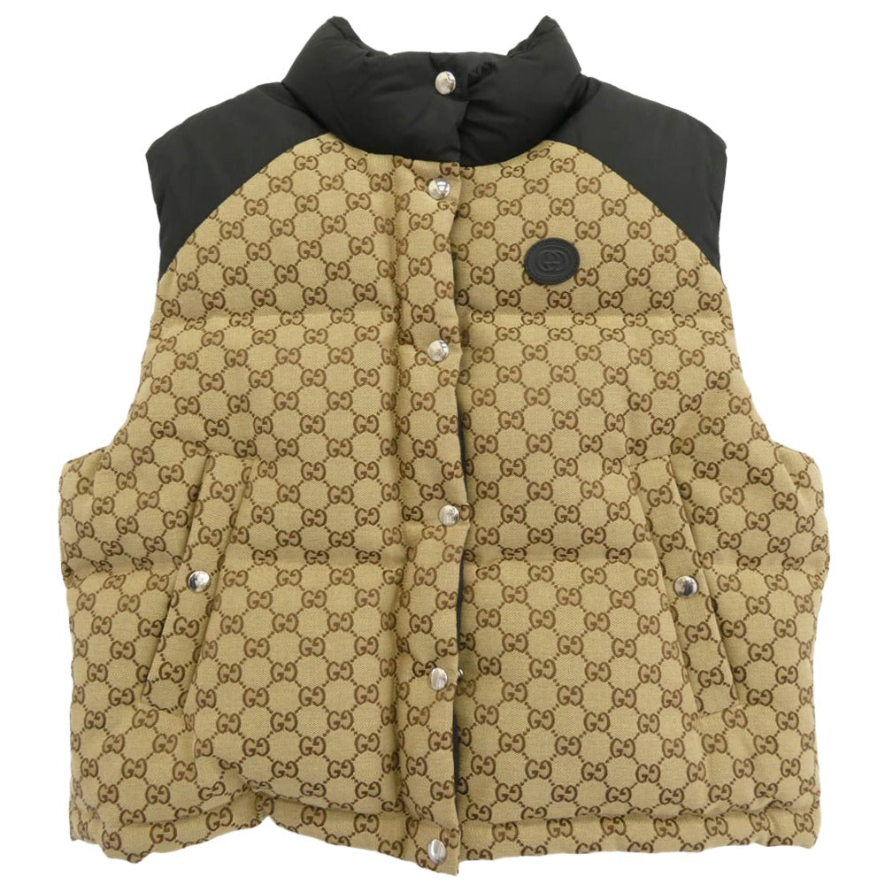 GUCCI グッチ 774910 Z9AAT Cotton Vest GG コットン キャンバス ダウン ベスト 40 ブラウン系 ブラック系 40【極上美品】【中古】