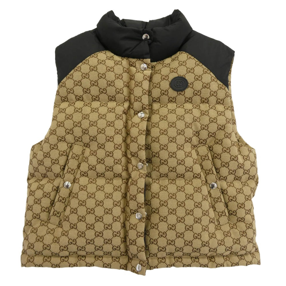GUCCI グッチ 774910 Z9AAT Cotton Vest GG コットン キャンバス ダウン ベスト 36 ブラウン系 ブラック系 36【極上美品】【中古】