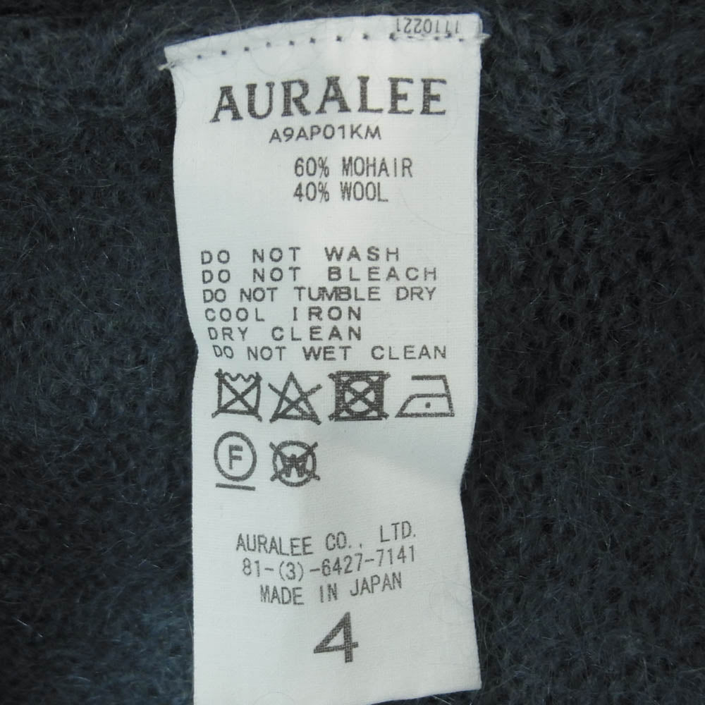 AURALEE オーラリー 19AW A9AP01KM SUPER KID MOHAIR KINT PO ウール スーパーキッド モヘヤ ニット プルオーバー グレイッシュブルー系 4【中古】