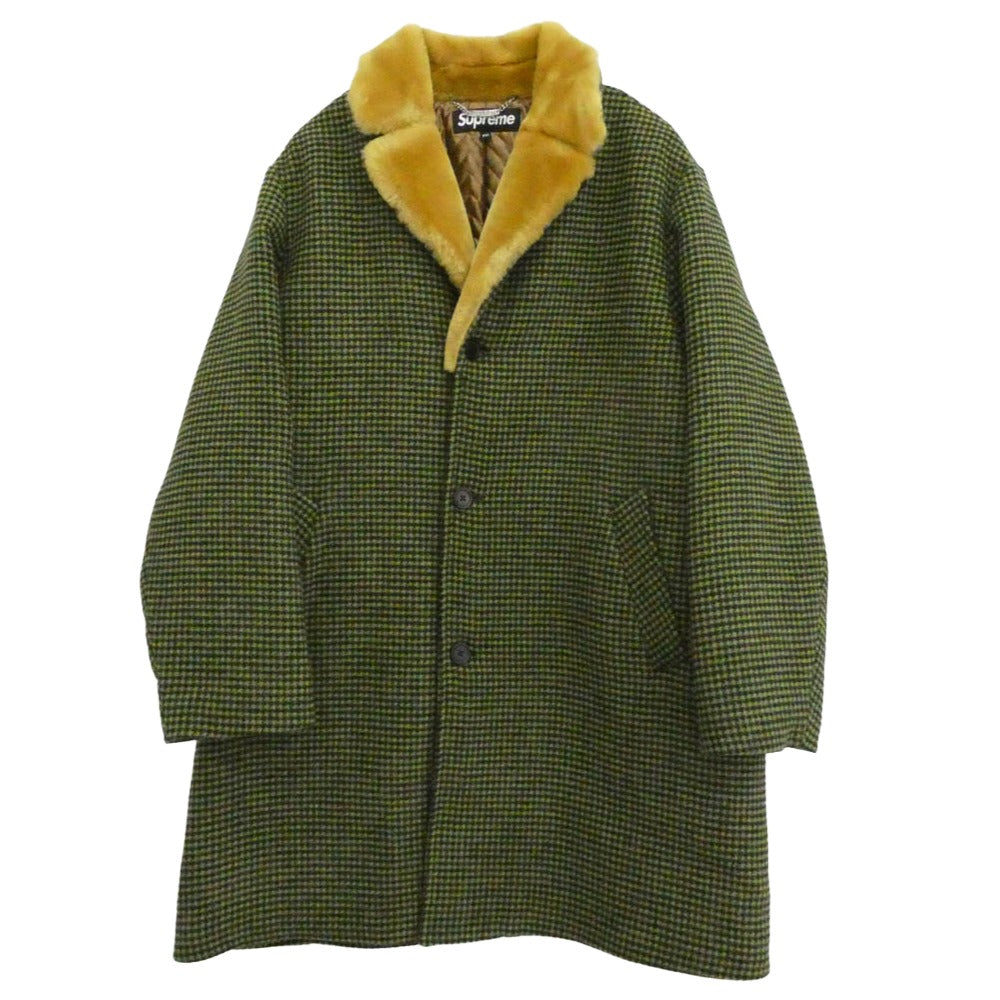 Supreme シュプリーム 22AW Fur Collar Car Coat ファーカラー カーコート 千鳥格子柄 裏地キルティング グリーン系 XXL【中古】