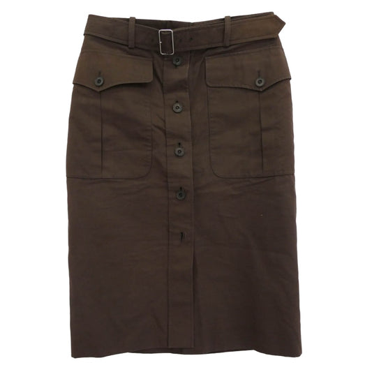 HERMES エルメス シルク混 コットン ポケット スカート ブラウン系 36【中古】