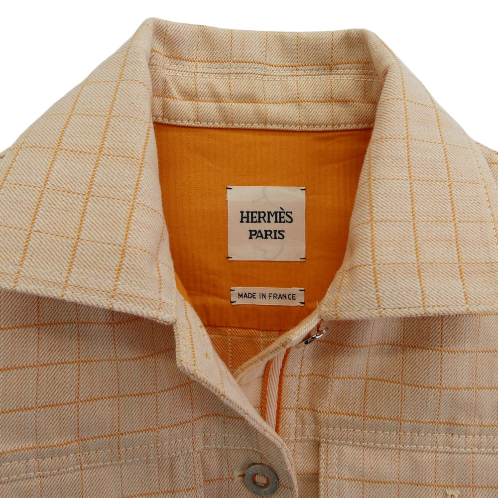 HERMES エルメス 25AW H5H0251DGA336 ロゴレザーパッチ タッタソール デニム ジャケット オレンジ系 34【極上美品】【中古】