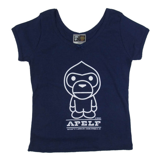 A BATHING APE アベイシングエイプ MILO マイロ プリント 半袖 Tシャツ ネイビー系 M【中古】
