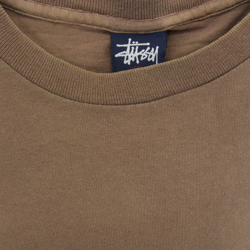 STUSSY ステューシー 90s OLD オールド USA製 紺タグ バックドラゴンプリント クルーネック 半袖 Tシャツ カーキ系 L【中古】