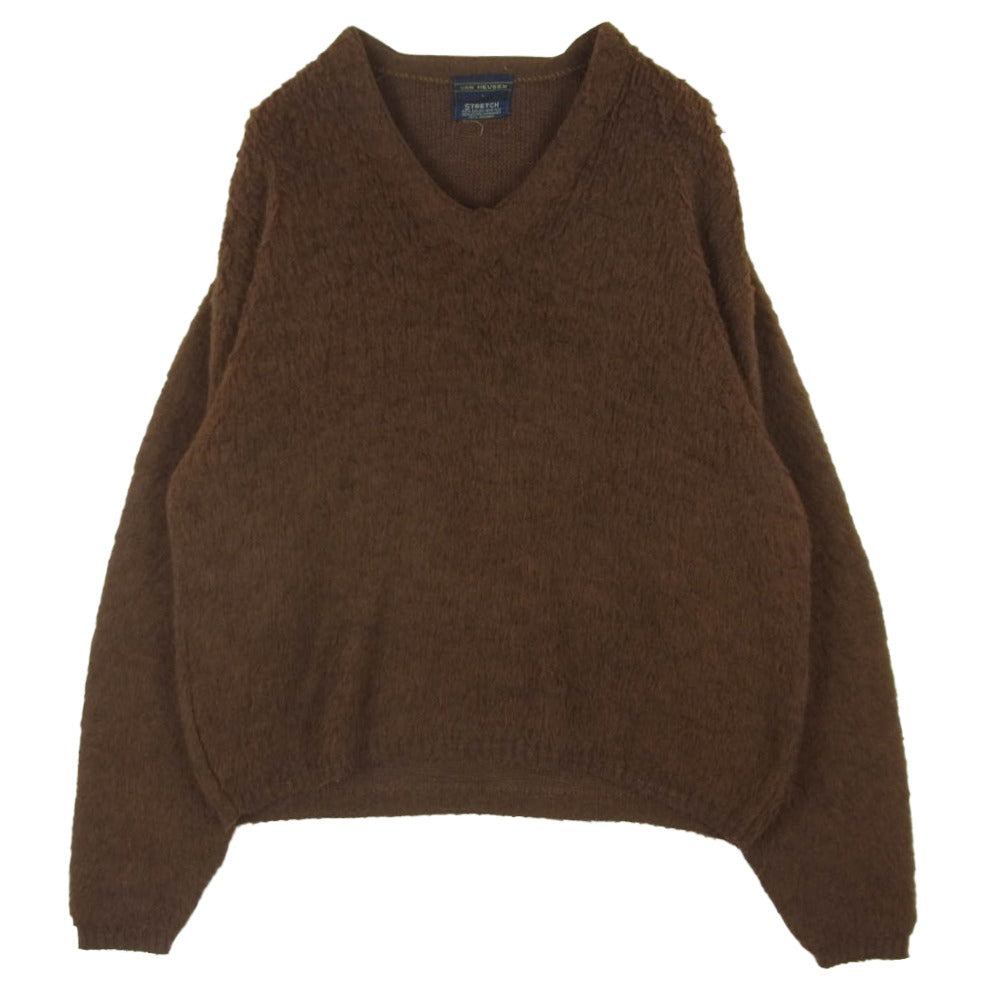 ヴァンヒューゼン 60s 紺タグ Vネック ストレッチ スパンデックス モヘア ニット ブラウン系 L【中古】