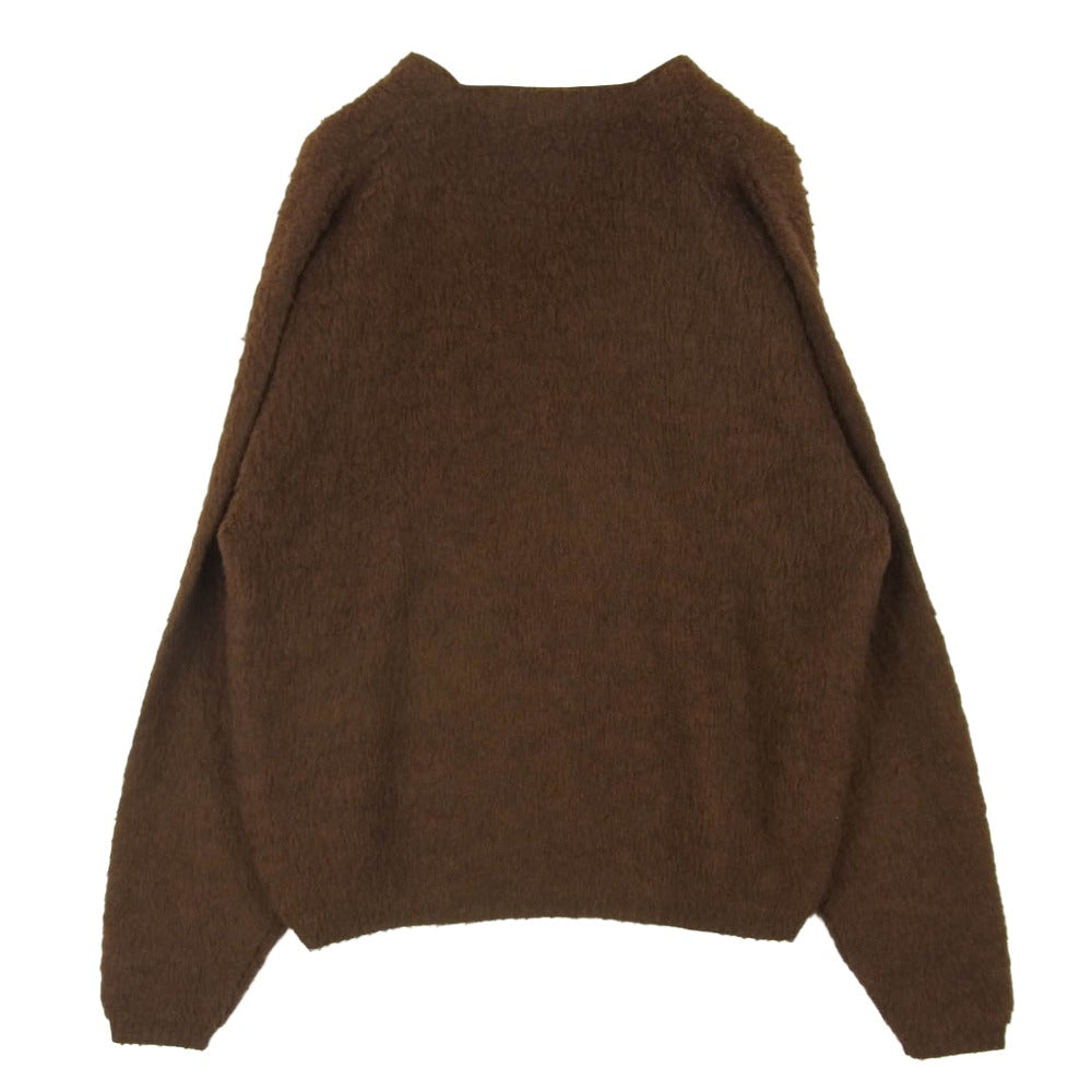ヴァンヒューゼン 60s 紺タグ Vネック ストレッチ スパンデックス モヘア ニット ブラウン系 L【中古】