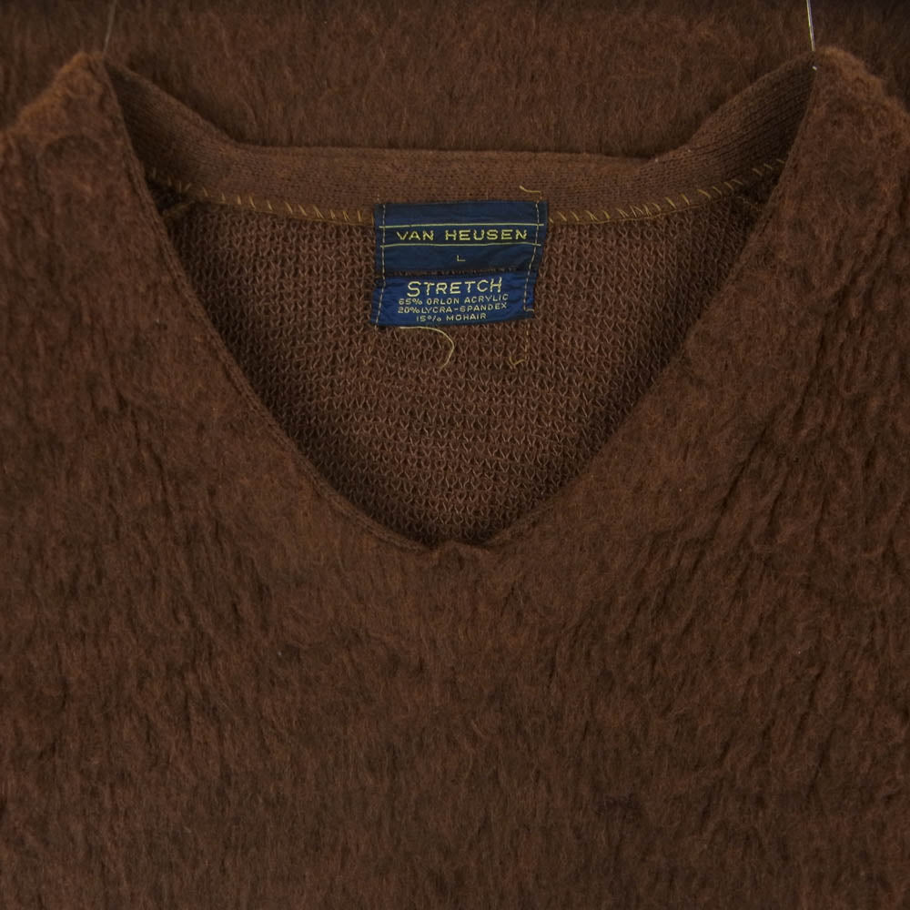 ヴァンヒューゼン 60s 紺タグ Vネック ストレッチ スパンデックス モヘア ニット ブラウン系 L【中古】
