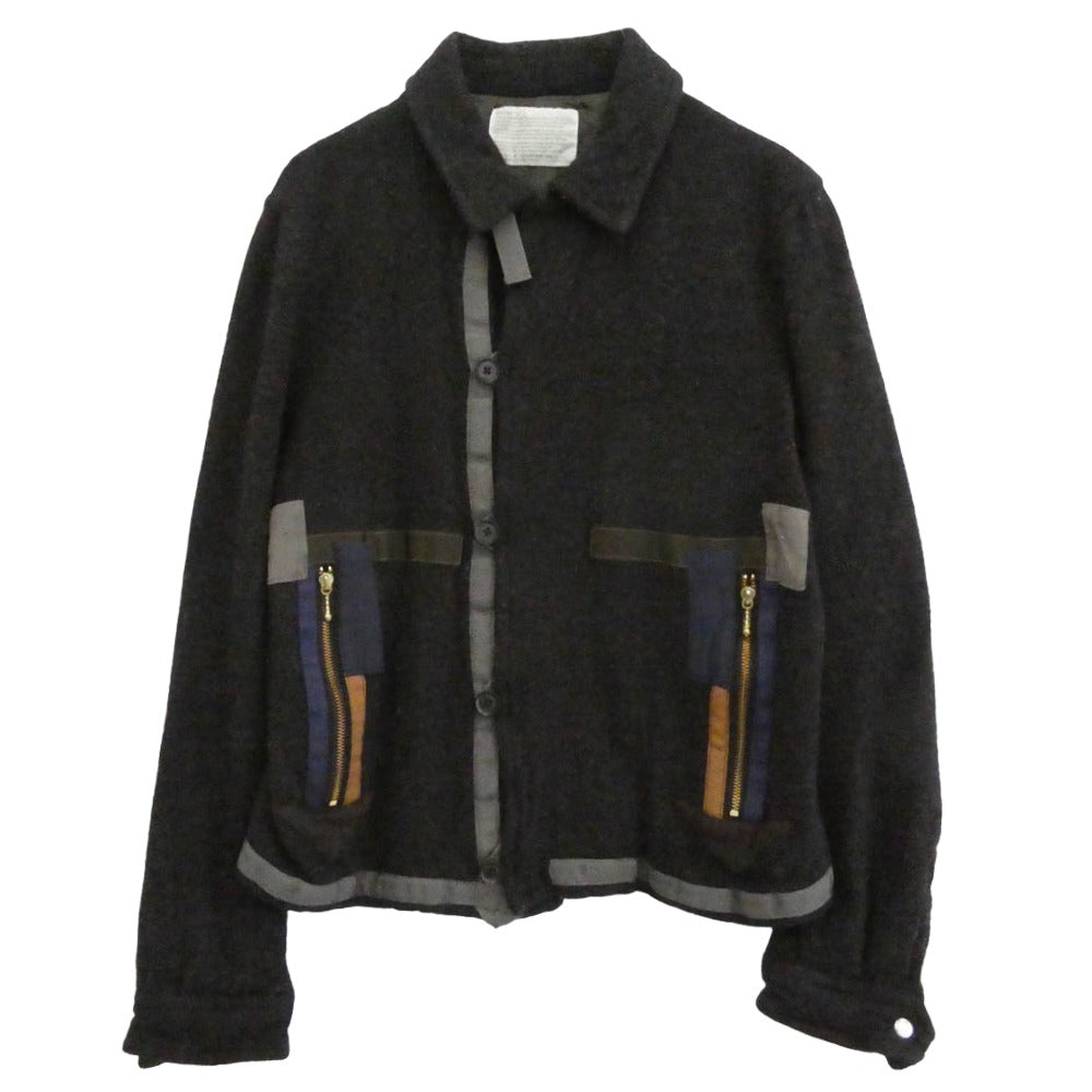 kolor カラー 18AW 18WCM-G14162S ウール パッチワークブルゾン ニット ジャケット ブラック系 1【中古】