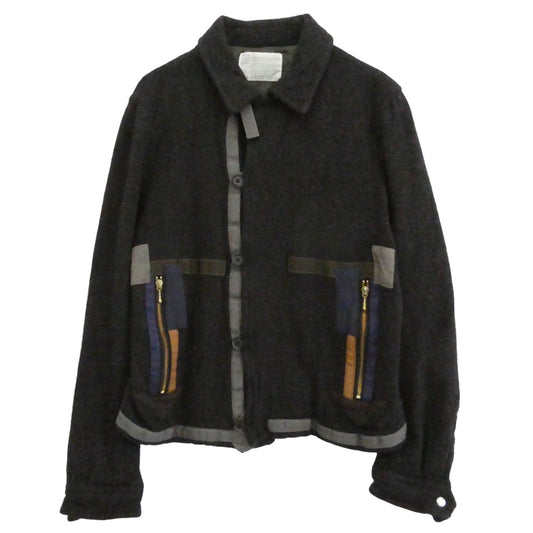 kolor カラー 18AW 18WCM-G14162S ウール パッチワークブルゾン ニット ジャケット ブラック系 1【中古】